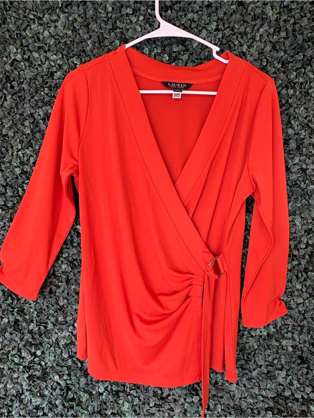 Lauren Ralph Lauren Bright Red Wrap Top with Side Tie